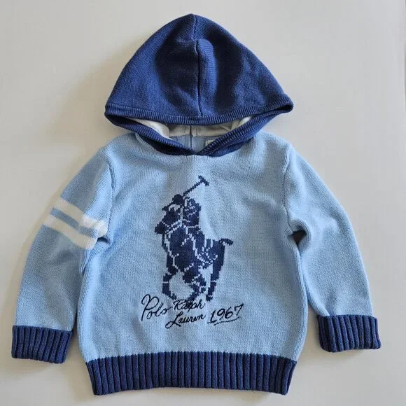 Ralph Lauren Baby Boys Big Pony Cotton Hoodie Sweater – Size 18M, Blue - Picture 2 of 8